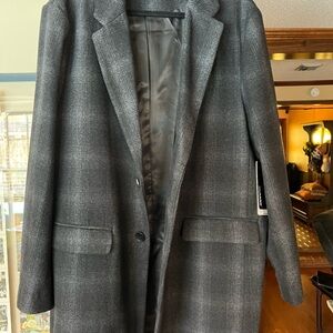 Chanel Gray Plaid Wool Coat
